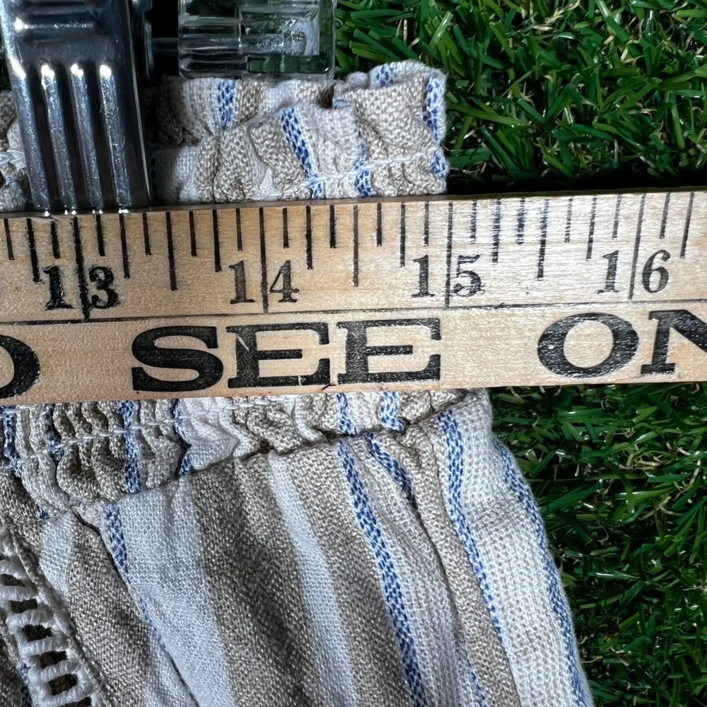 Briggs Womens Striped Linen Blend‎ Shorts Tan Blue White Smocked Waist Size M
